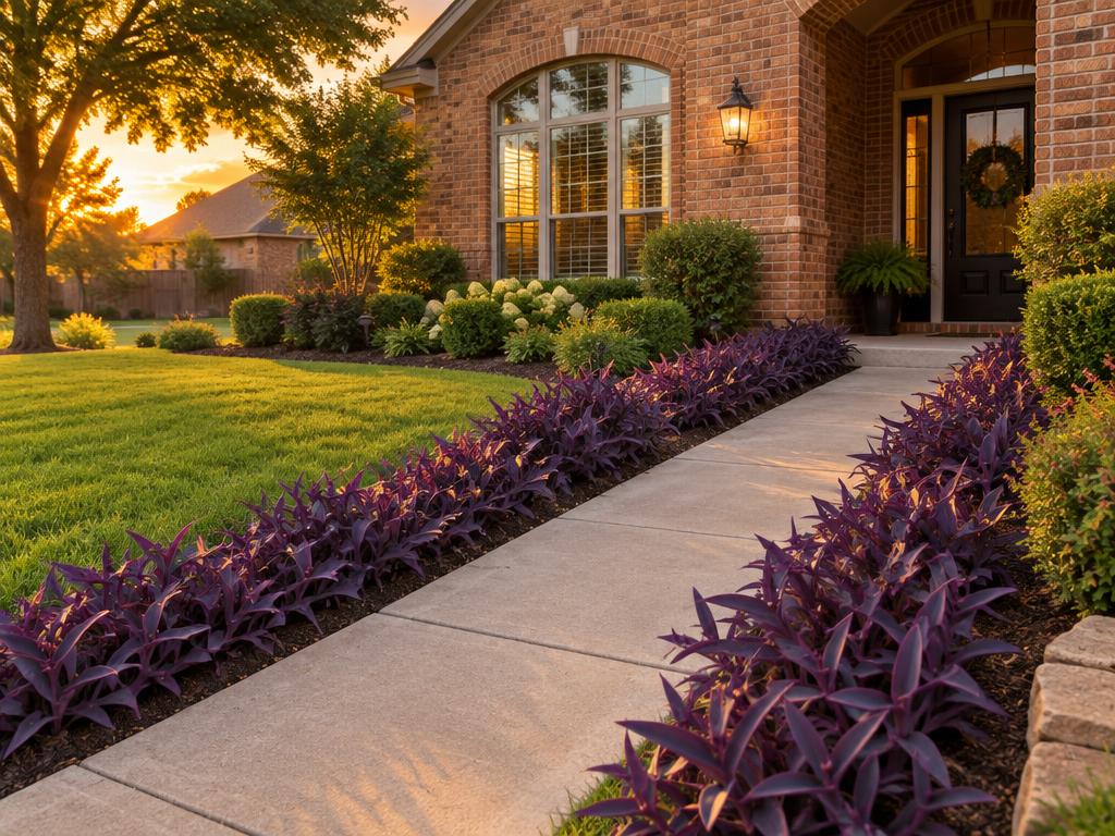 Purple Heart border planted along a walkway at a North Texas home